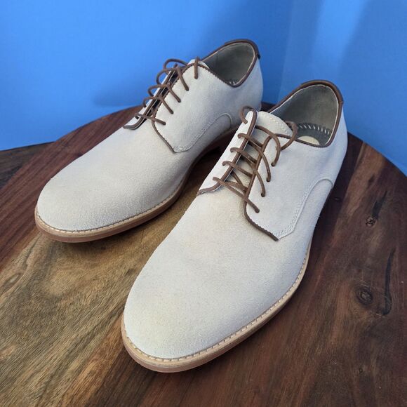 Johnston & Murphy Ellington Plain Toe Oxford Shoe Men's 10M Ivory/Bone Suede - Picture 1 of 14